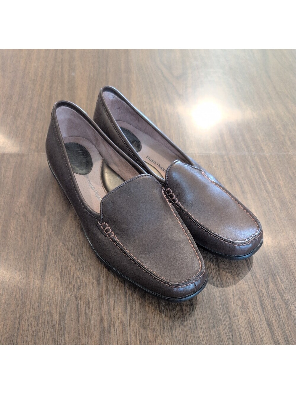 Soft Pliable Brown Leather Loafers Hush Puppies sz 10 wave reflex comfort office